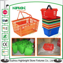 Duplo punho plástico portátil cesta de compras para supermercado